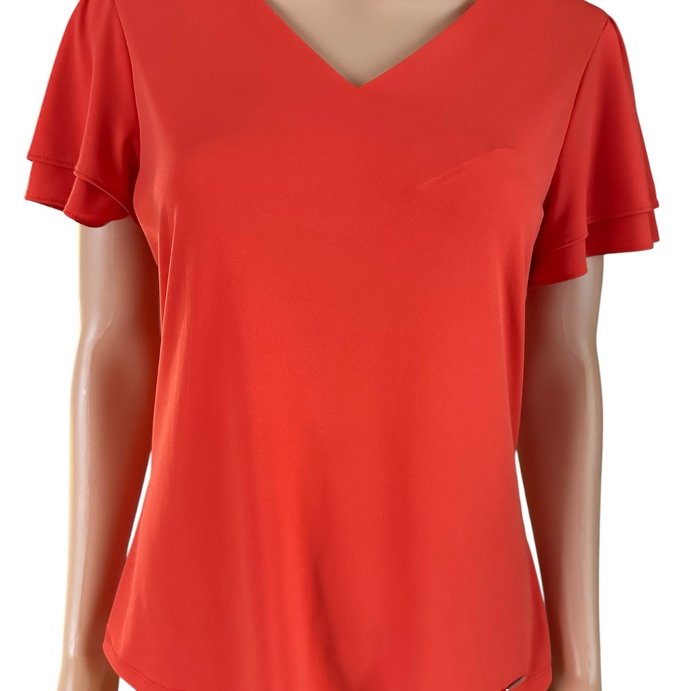 Calvin Klein Vibrant Orange V-Neck Blouse S